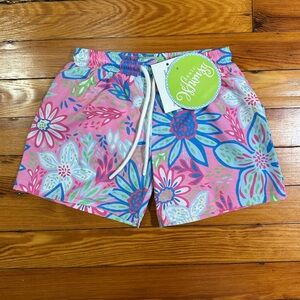 Classic Whimsy Boys Preppy Pink Floral Lined Swim Trunks BNWT, size 2T